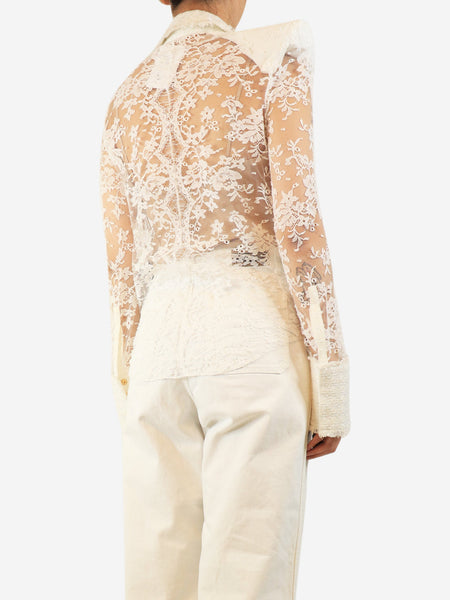 White sheer lace and tweed blouse - size UK 10 alternate image