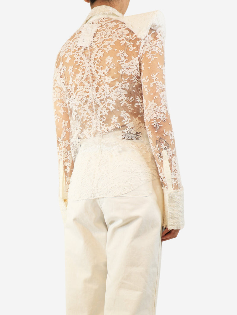 White sheer lace and tweed blouse - size UK 10 Tops Balmain 