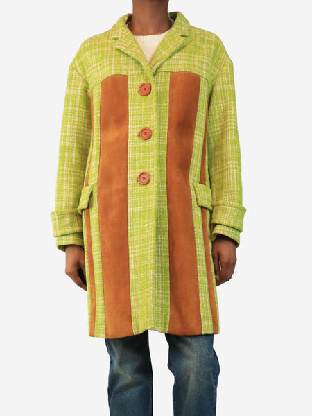 Brown and lime tweed contrast-panel coat - size UK 8 product image