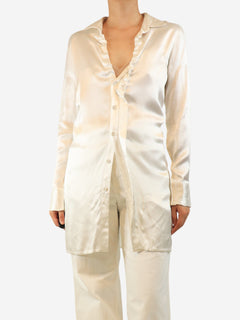 Cream satin ruched front blouse - size UK 10