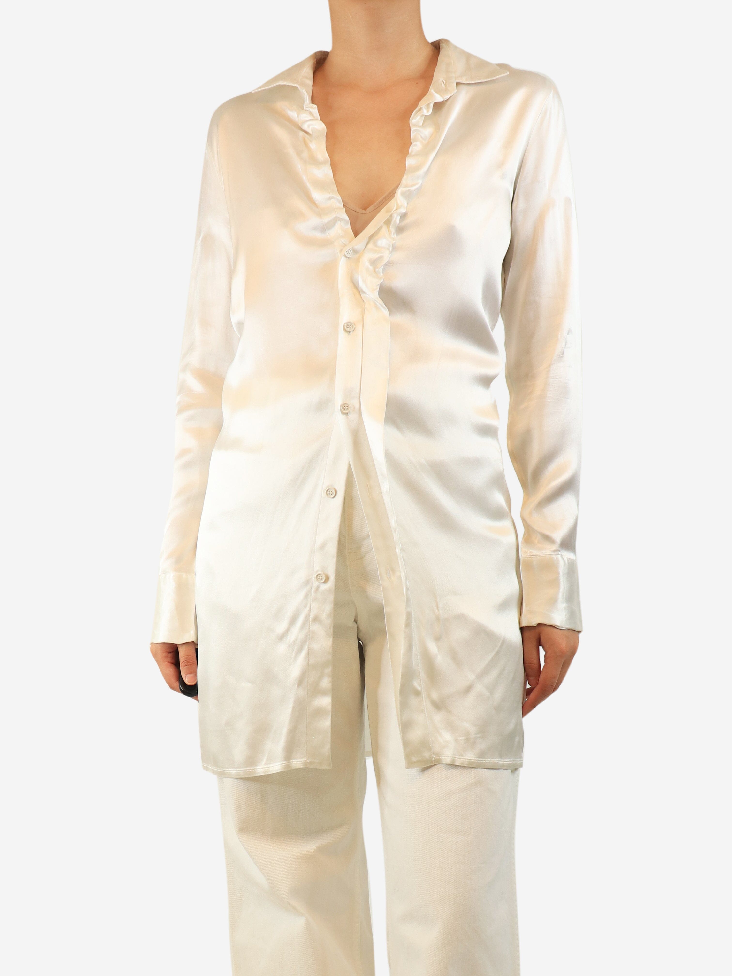 Cream satin ruched front blouse - size UK 10