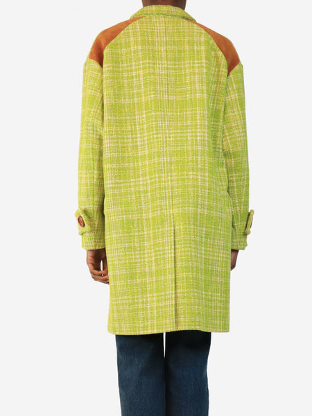 Brown and lime tweed contrast-panel coat - size UK 8 alternate image