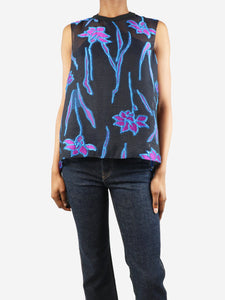 Roland Mouret Black floral-embroidered textured top - size UK 10