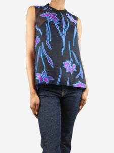 Roland Mouret Black floral-embroidered textured top - size UK 10