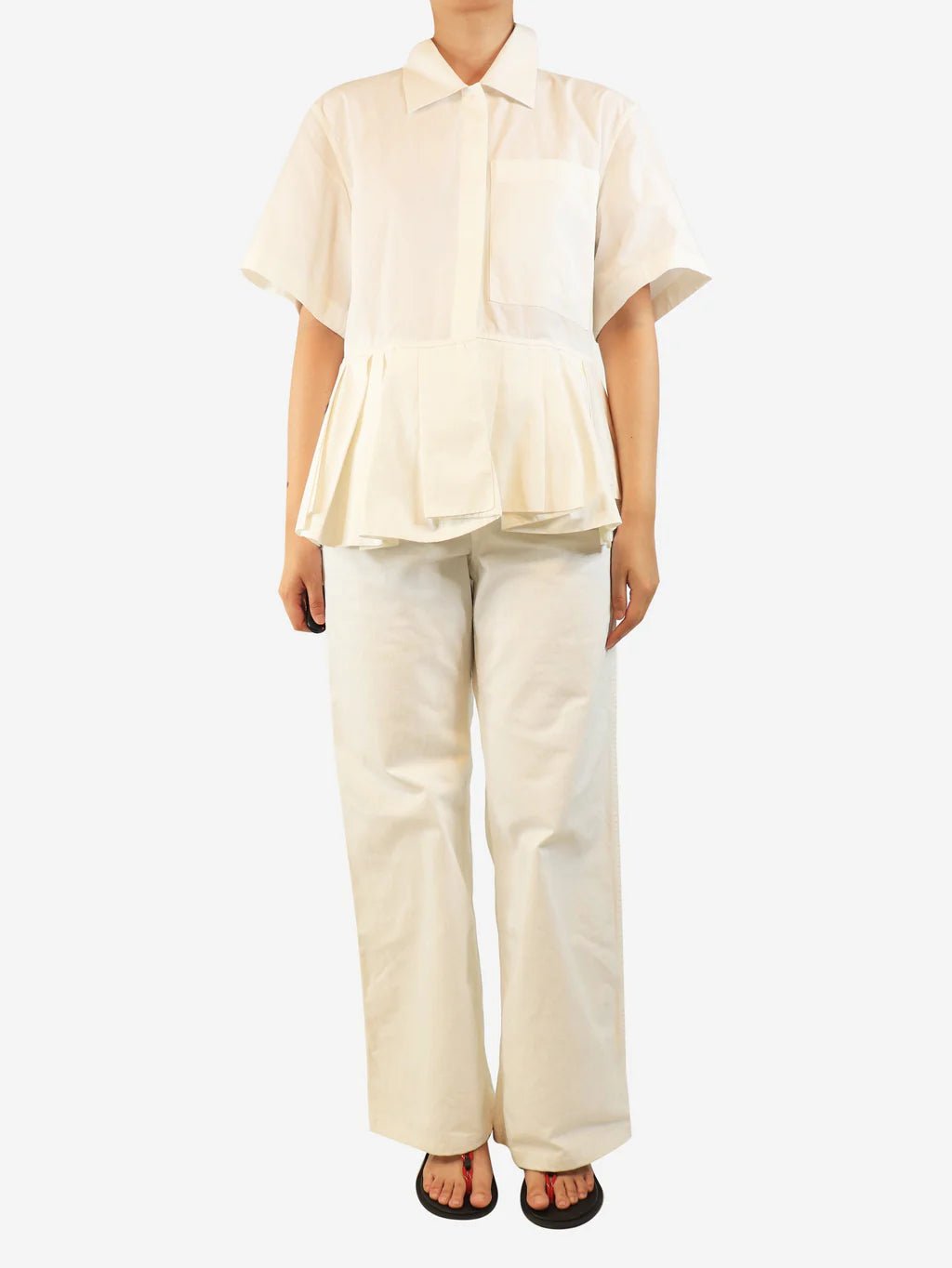 White short-sleeved pleated top - size UK 12