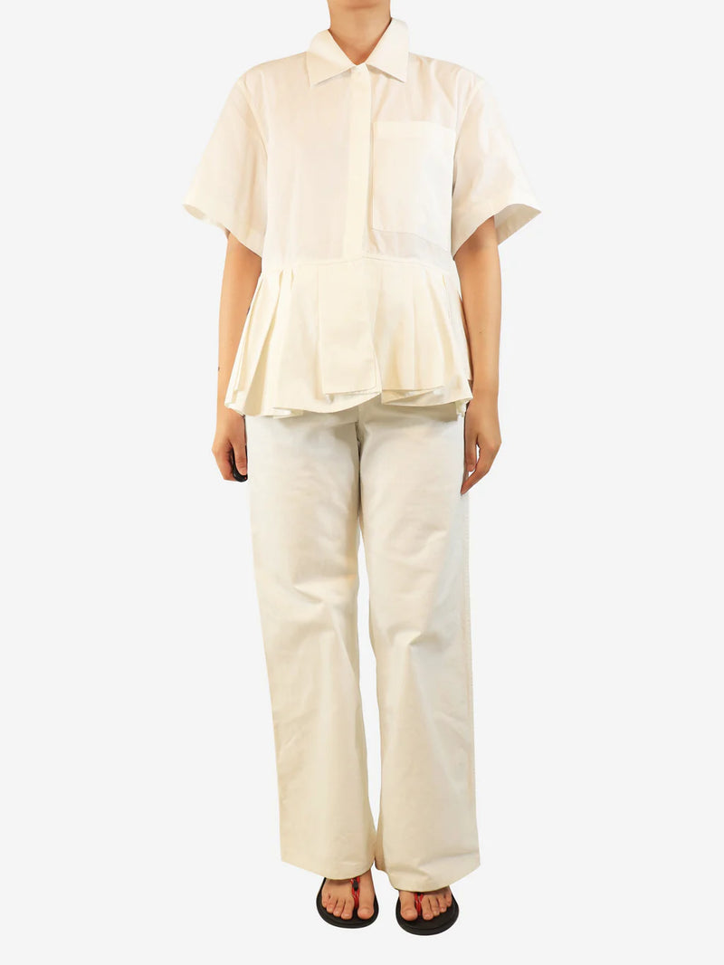 White short-sleeved pleated top - size UK 12