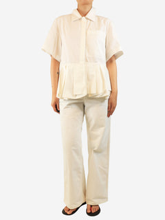 White short-sleeved pleated top - size UK 12 Tops Jil Sander 