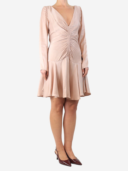 Blush satin ruched mini dress - size UK 12 product image