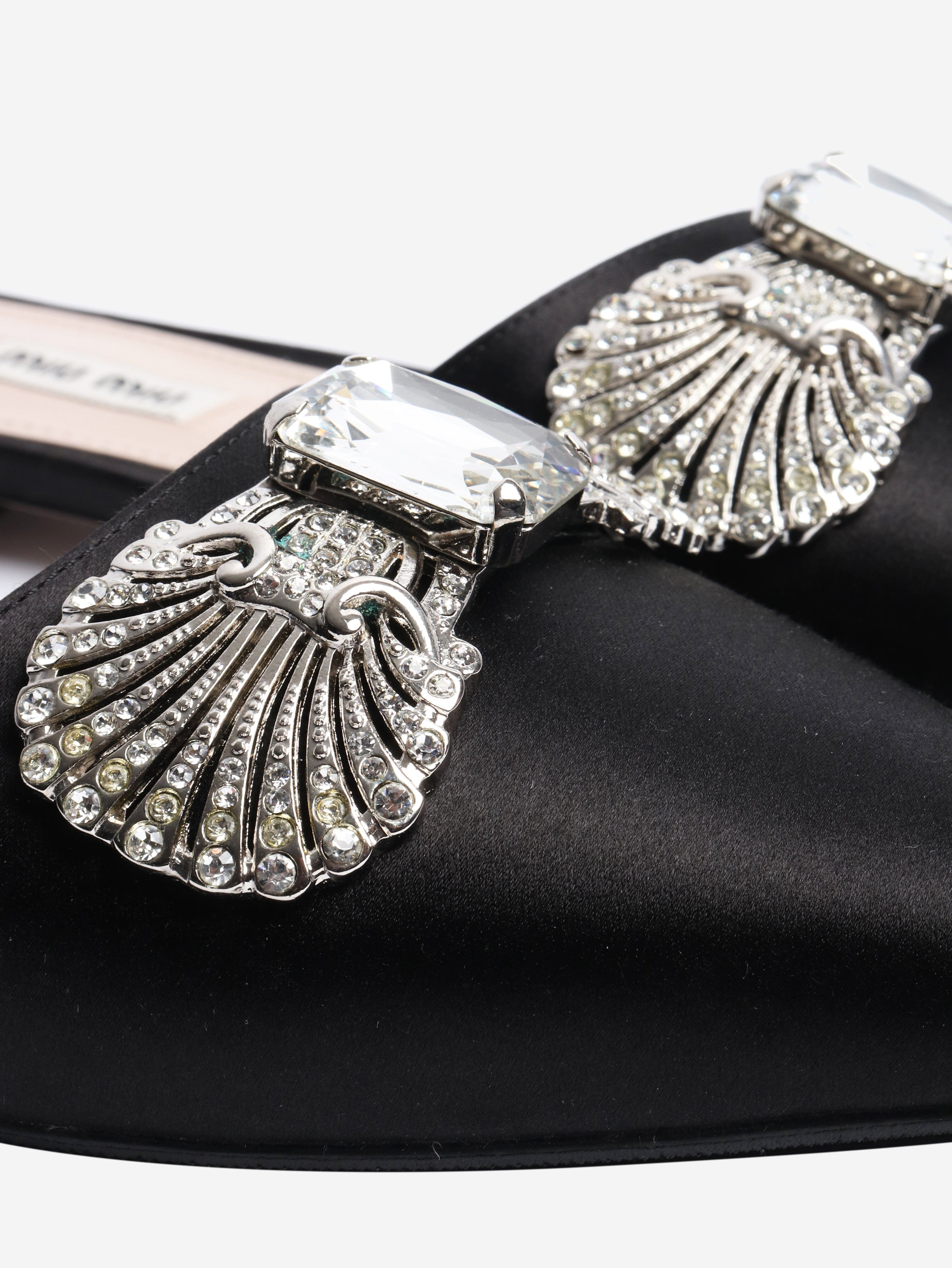 Black satin embellished flats - size EU 38 Flat Shoes Miu Miu 