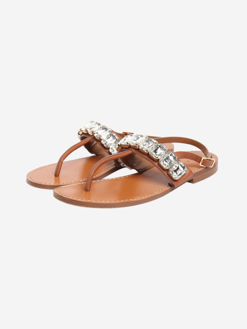 Brown crystal T-strap sandals - size EU 40 Flat Sandals Marni 