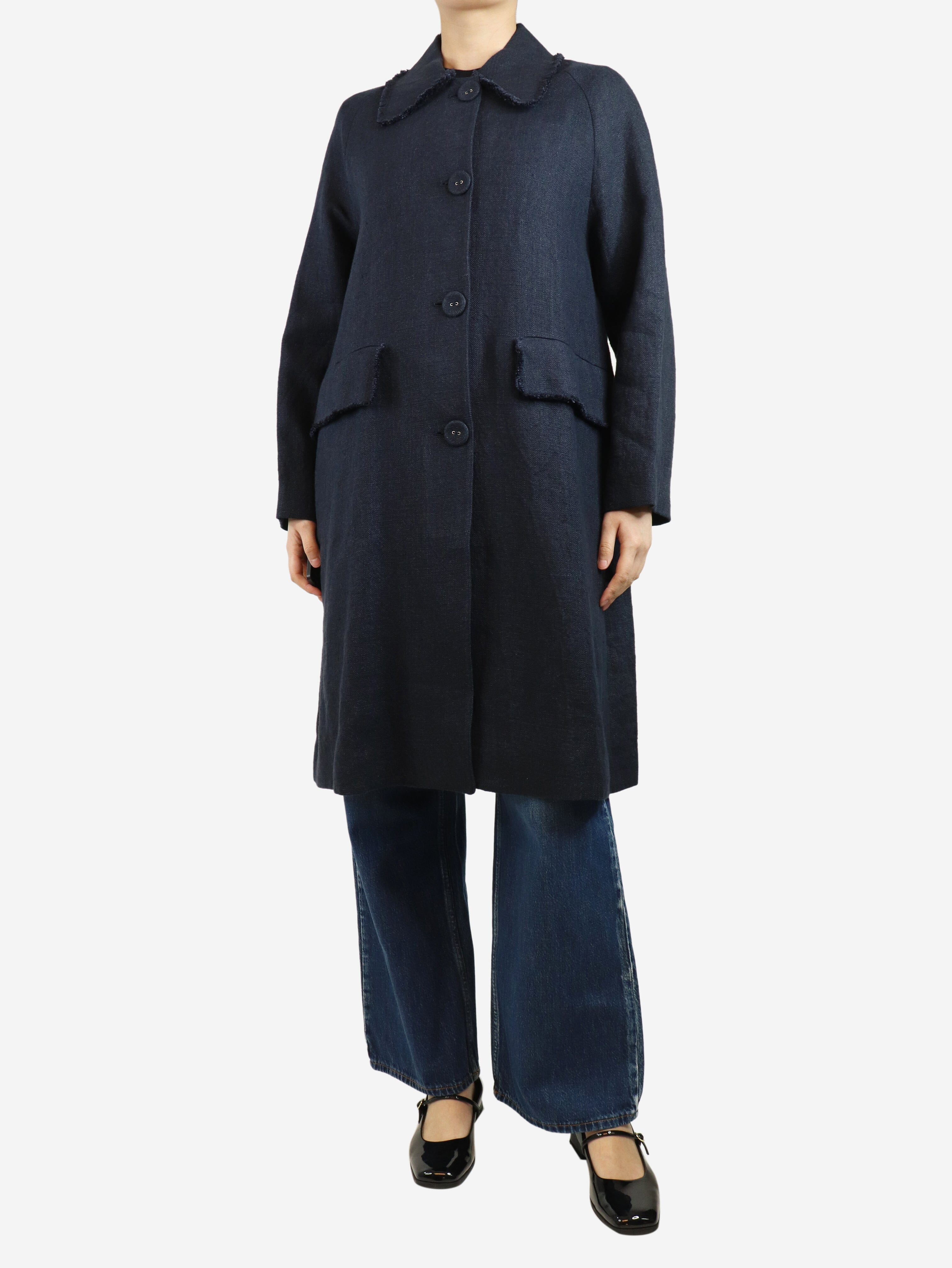 Navy blue frayed linen coat - size UK 8 Coats & Jackets Officine Generale 