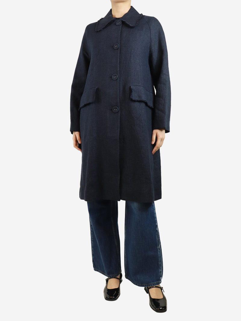 Navy blue frayed linen coat