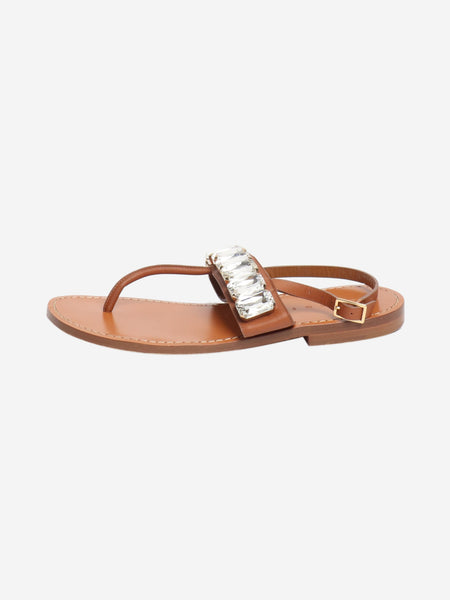 Brown crystal T-strap sandals - size EU 40 product image
