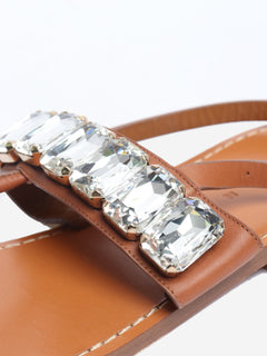 Brown crystal T-strap sandals - size EU 40 Flat Sandals Marni 