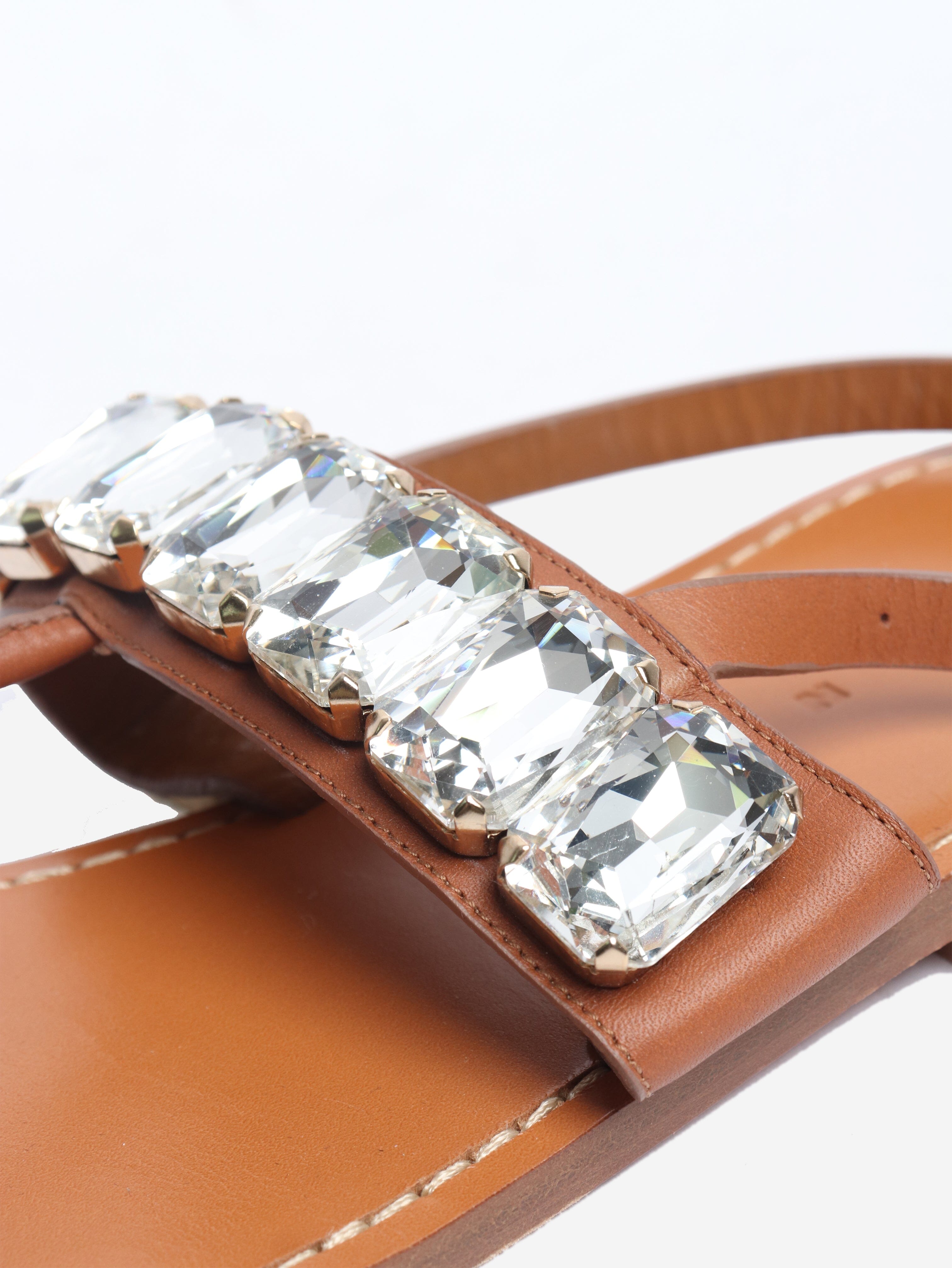 Brown crystal T-strap sandals - size EU 40 Flat Sandals Marni 