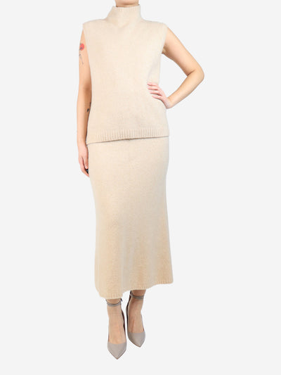 Sand cashmere vest and skirt set - size L Sets Lisa Yang 
