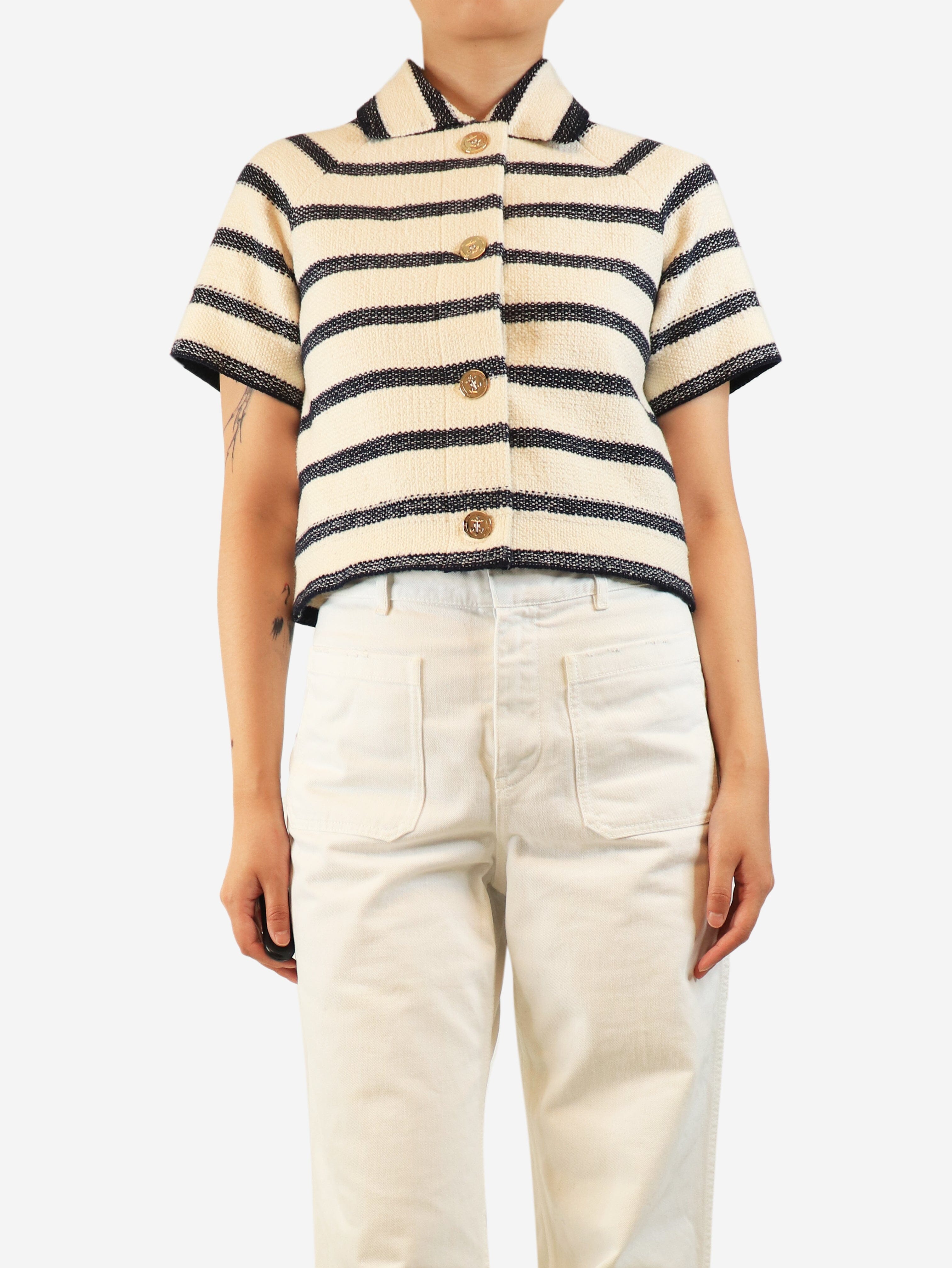 Cream and navy striped short sleeve jacket - size UK 10 Coats & Jackets Dior 