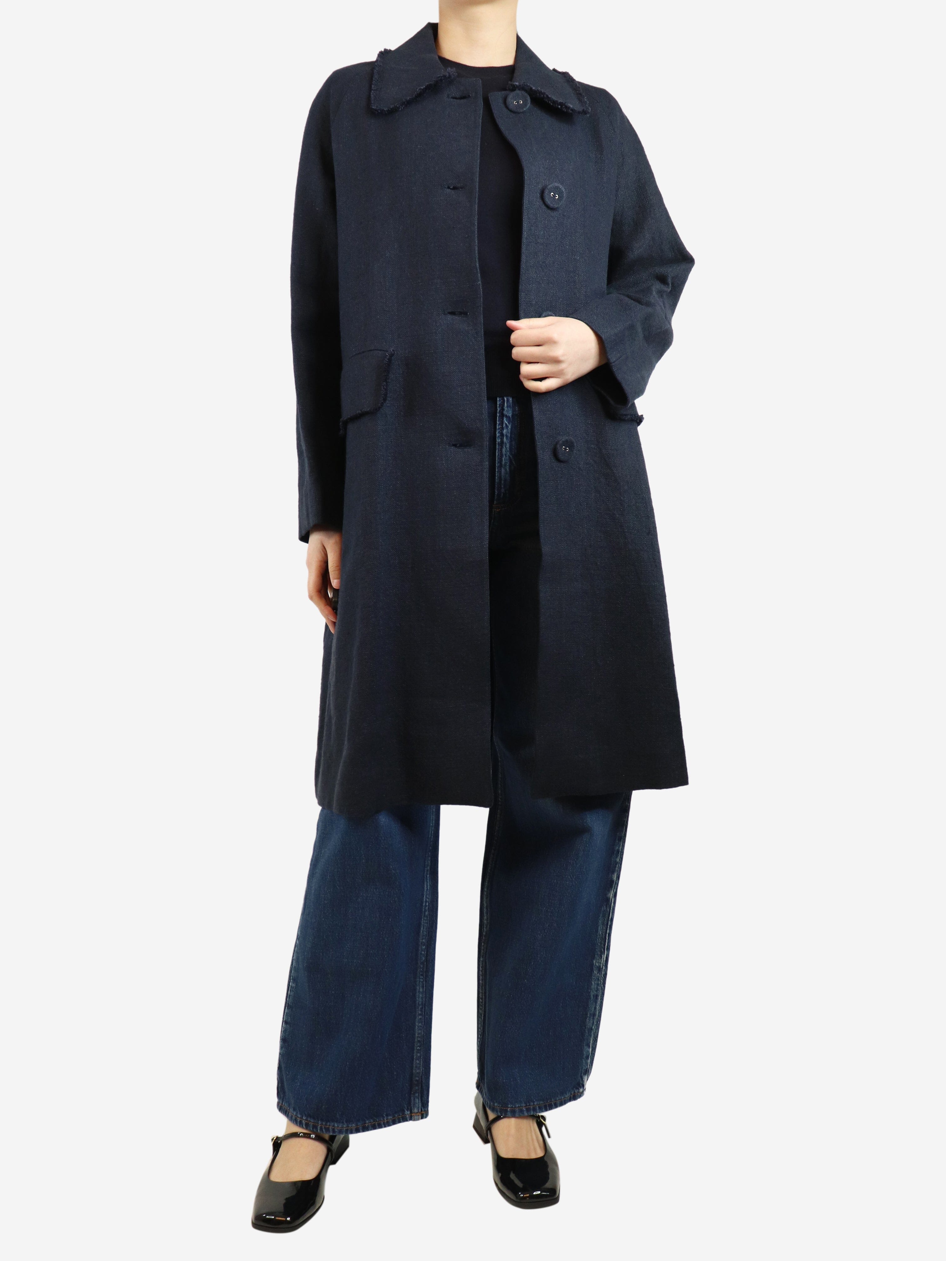 Navy blue frayed linen coat - size UK 8 Coats & Jackets Officine Generale 