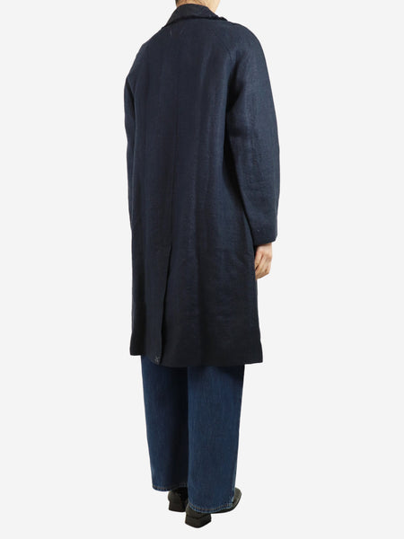 Navy blue frayed linen coat - size UK 8 alternate image
