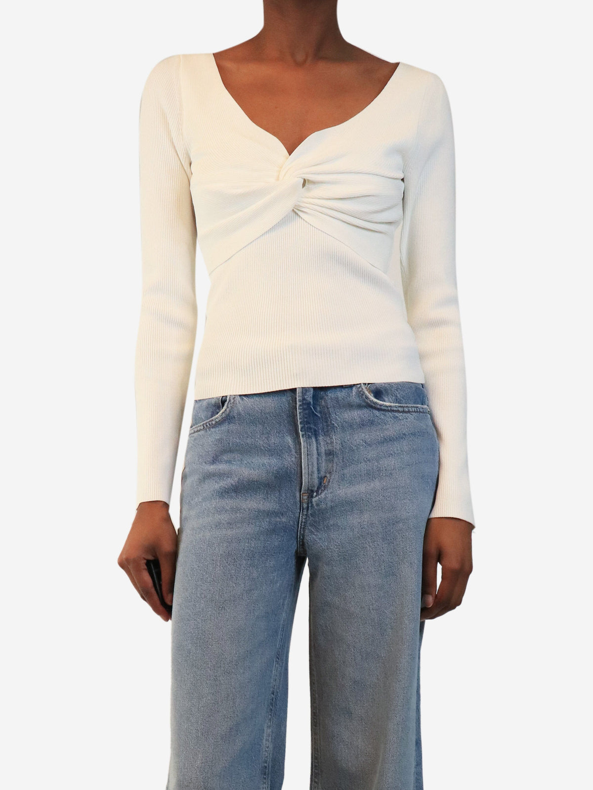 White ribbed knot top - size S Tops Cara Cara 