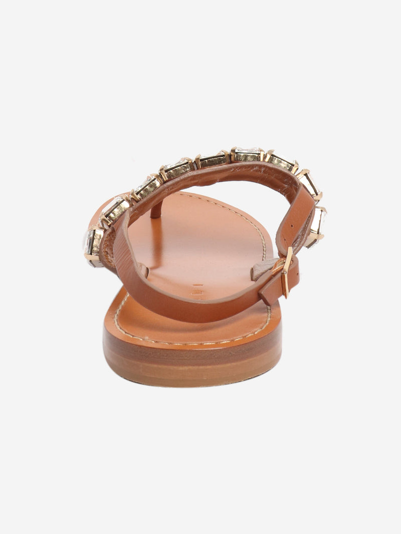 Brown crystal T-strap sandals - size EU 40 Flat Sandals Marni 