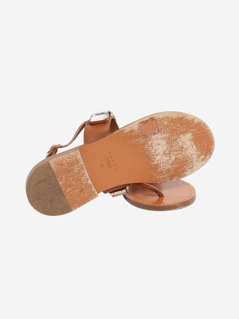 Brown crystal T-strap sandals - size EU 40 Flat Sandals Marni 