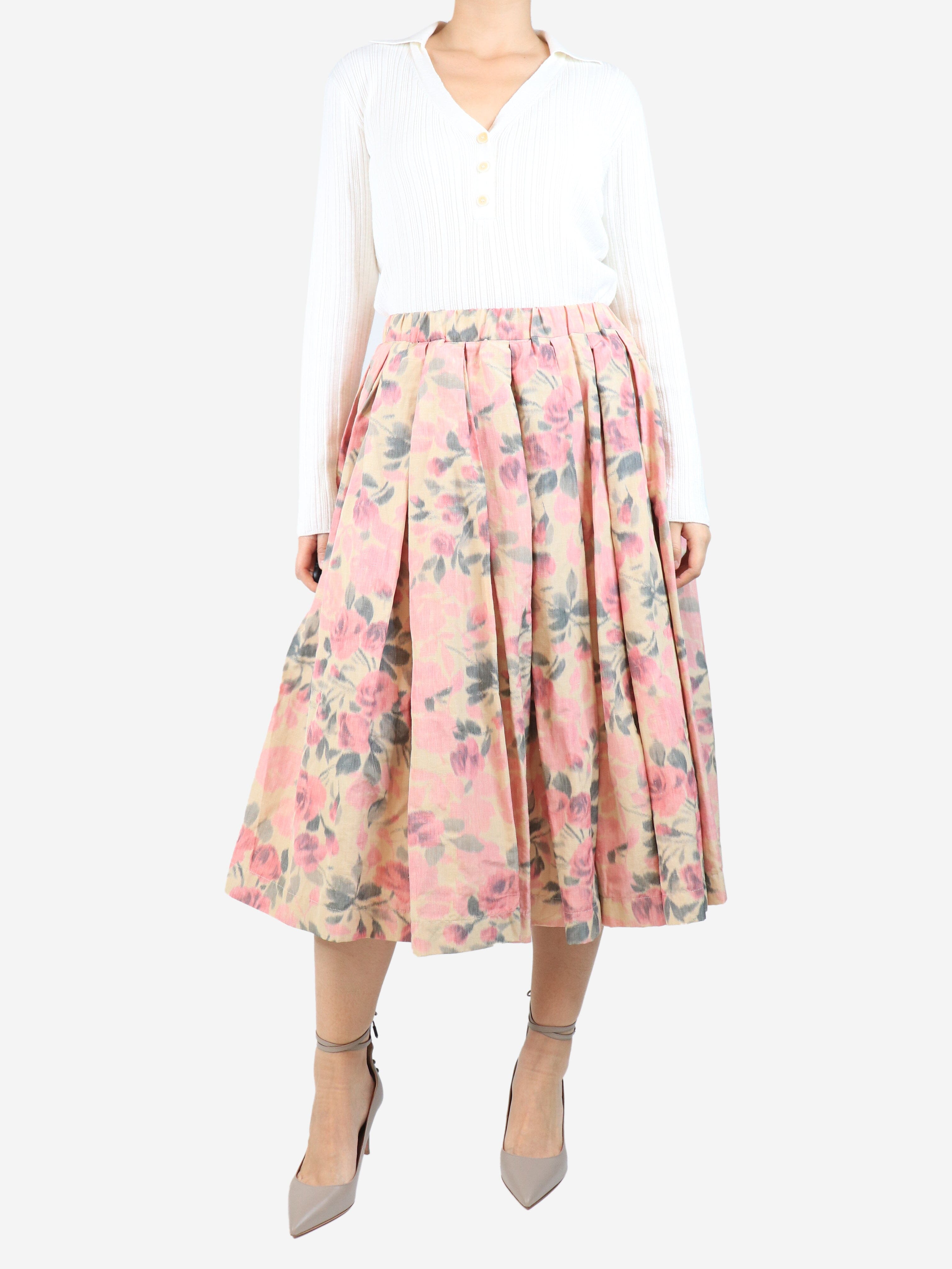 Pink and beige double rideau floral midi skirt - size M Skirts Casey Casey 