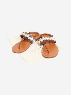 Brown crystal T-strap sandals - size EU 40 Flat Sandals Marni 