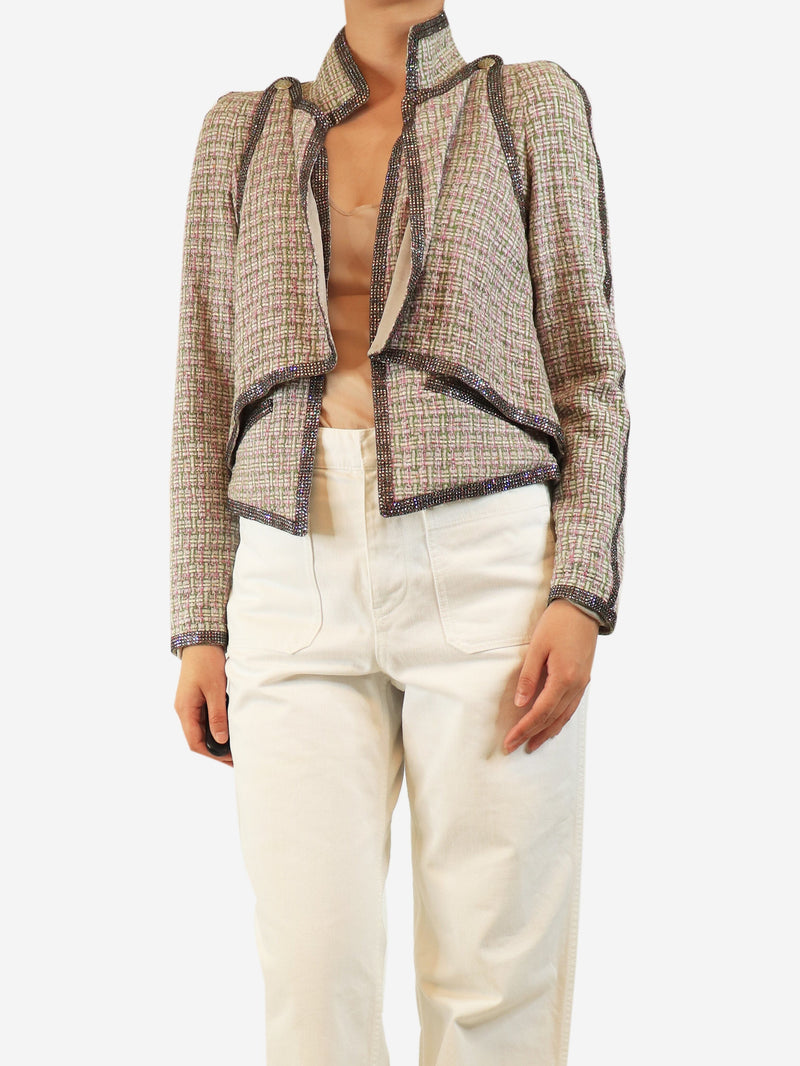 Green and pink rhinestone tweed jacket - size UK 10