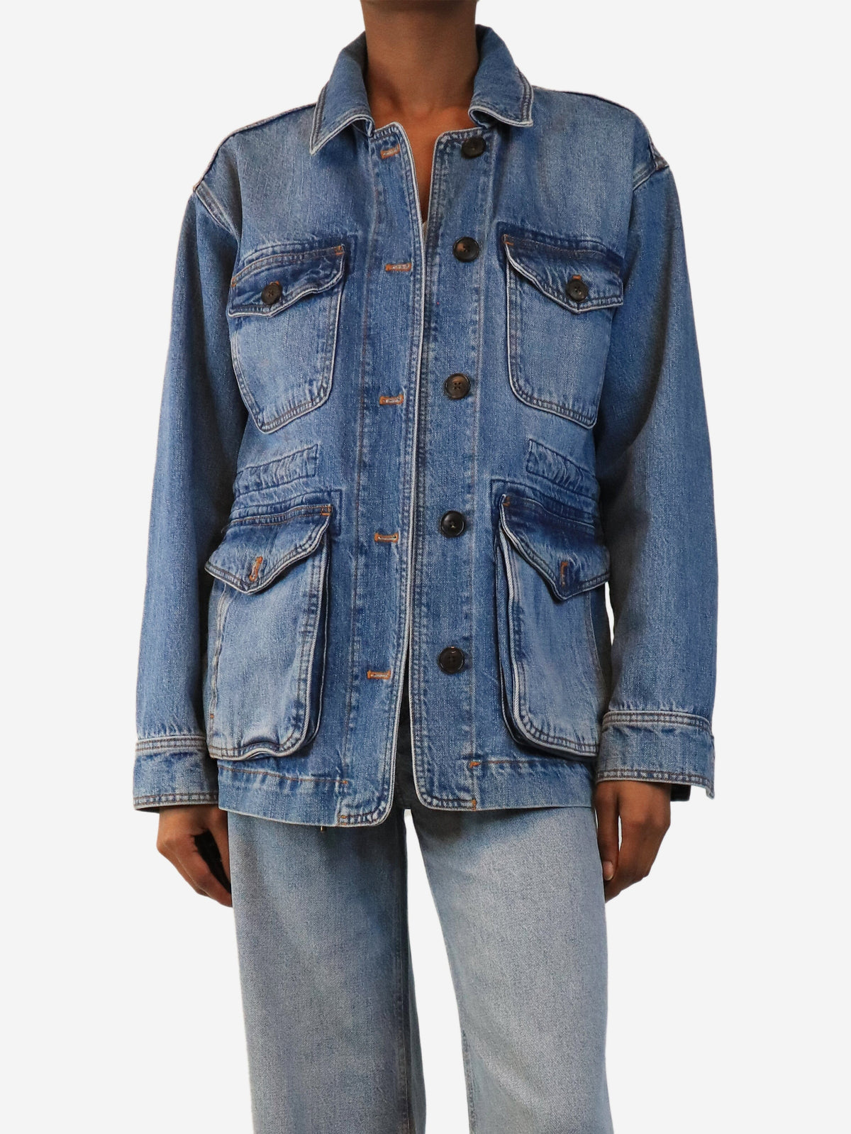 Blue denim cargo jacket - size UK 8 Coats & Jackets ME+EM 