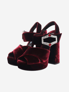 Maroon velvet heels with diamante buckle - size EU 36 (UK 3) Heels Prada 