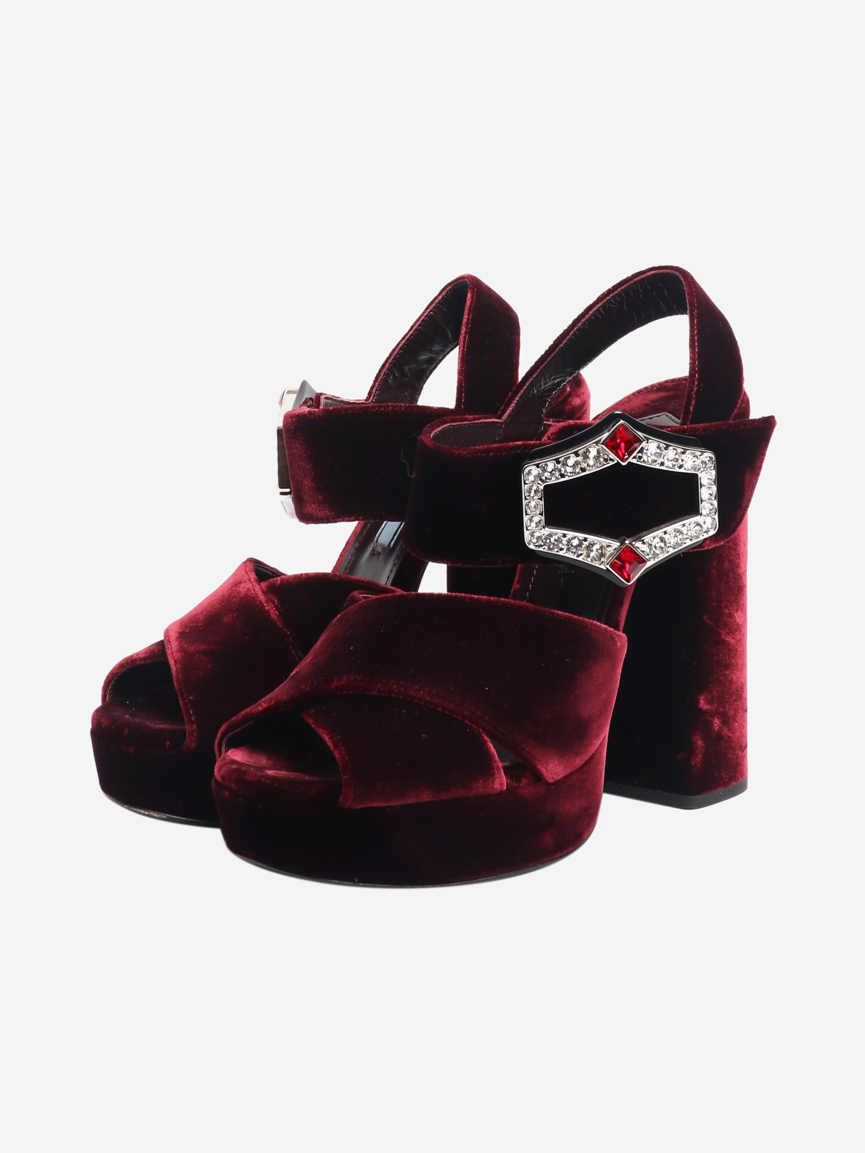 Maroon velvet heels with diamante buckle - size EU 36 (UK 3) Heels Prada 