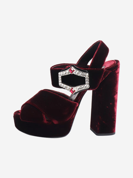 Maroon velvet heels with diamante buckle - size EU 36 (UK 3) product image