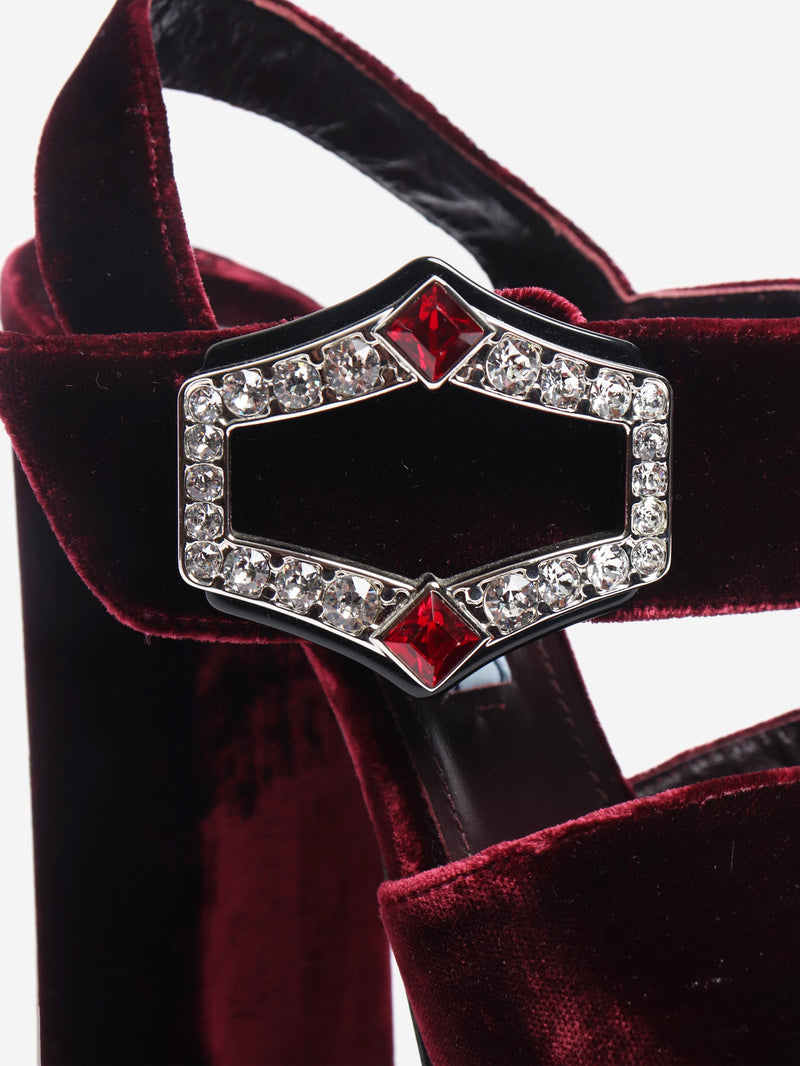 Maroon velvet heels with diamante buckle - size EU 36 (UK 3) Heels Prada 
