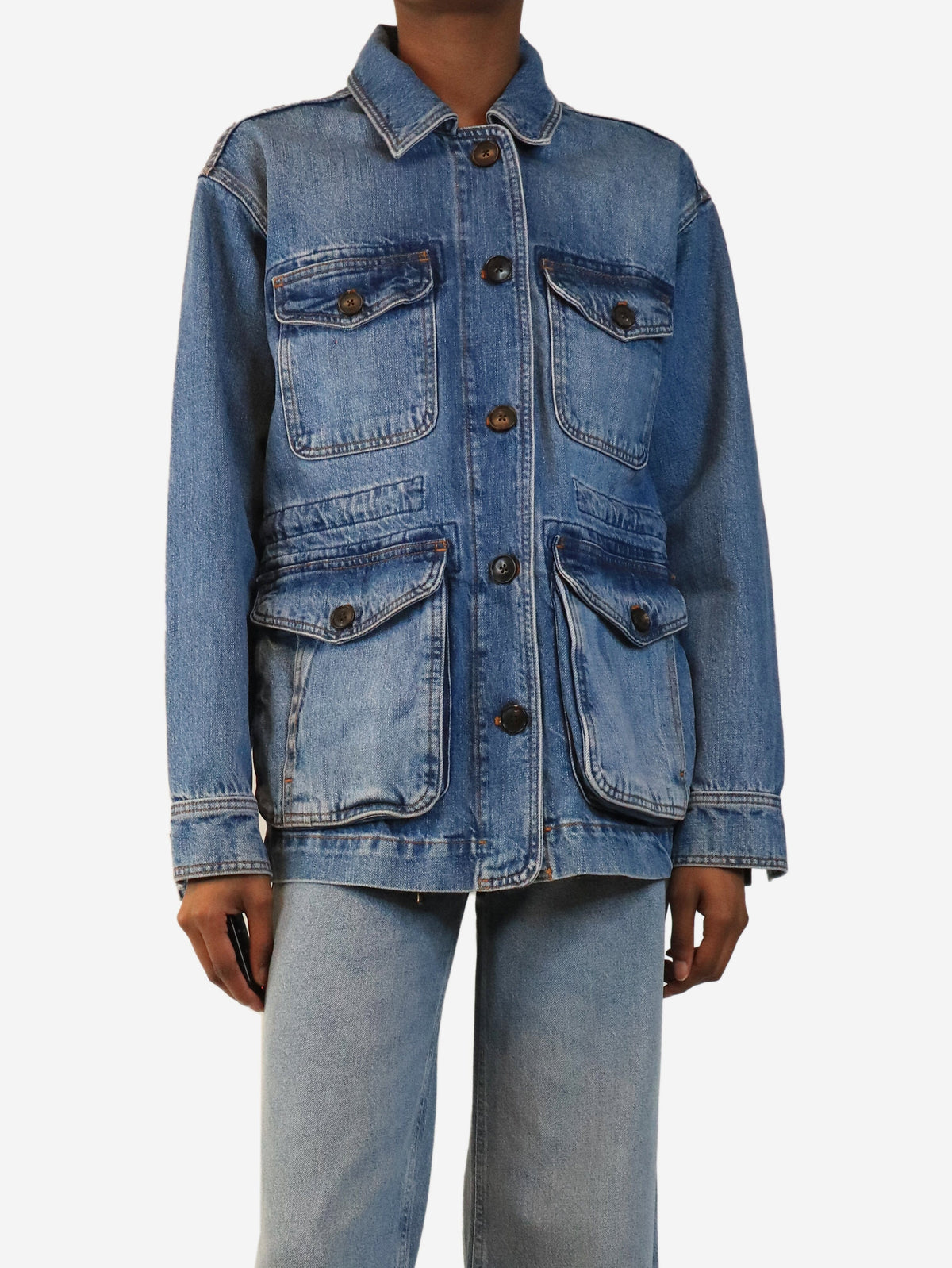 Blue denim cargo jacket - size UK 8 Coats & Jackets ME+EM 