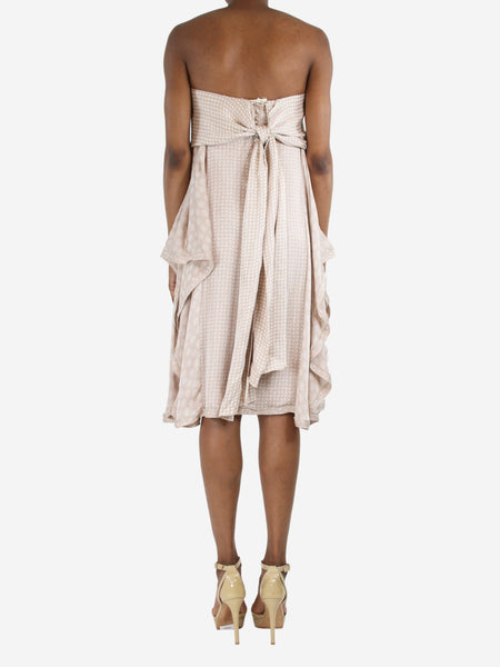 Cream asymmetric strapless silk printed dress - size UK 6 alternate image
