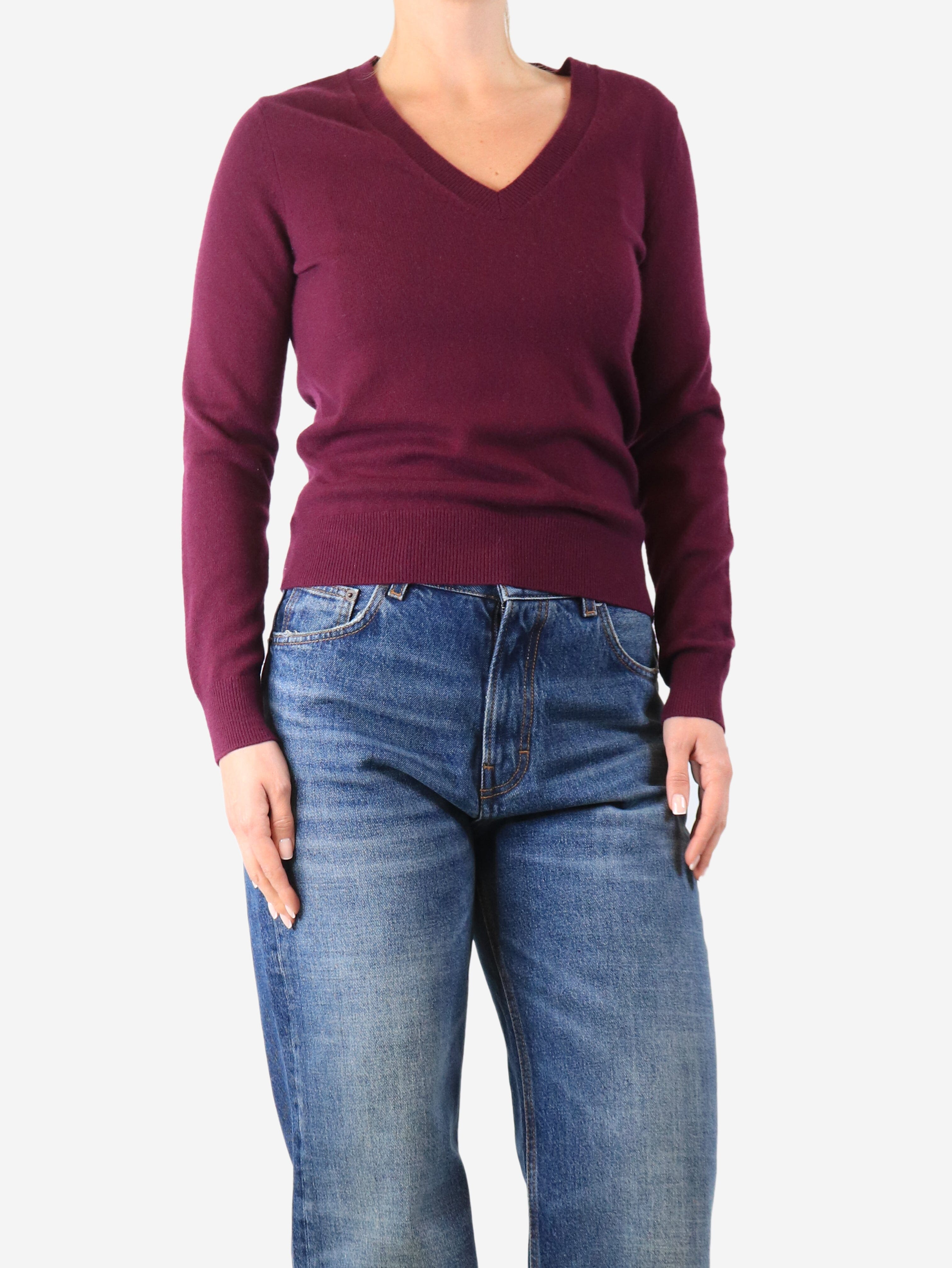 Purple cashmere v-neck jumper - size M Knitwear Eric Bompard 