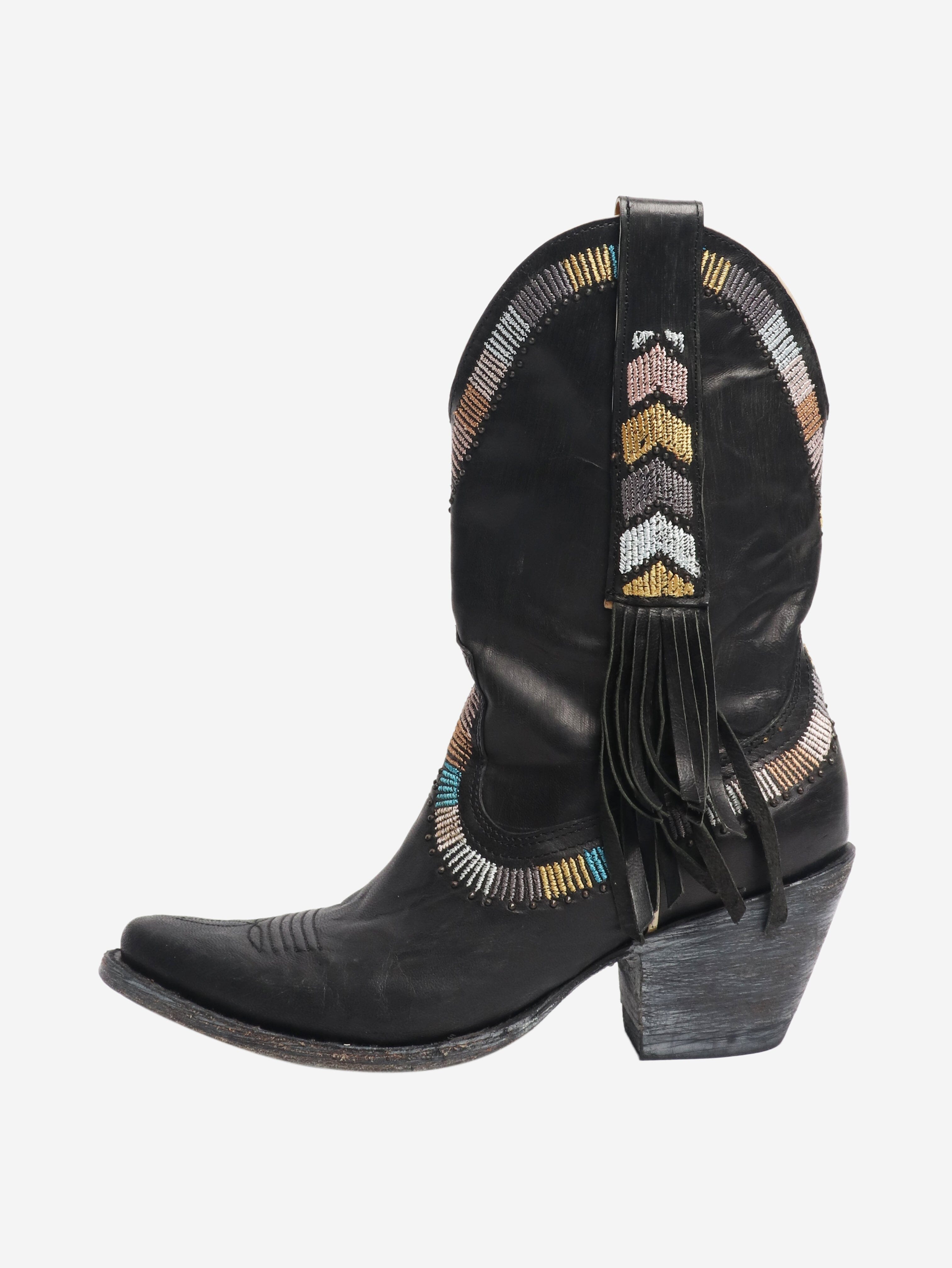 Black leather cowboy boots - size EU 36 (UK 3) Boots Jessie Western 