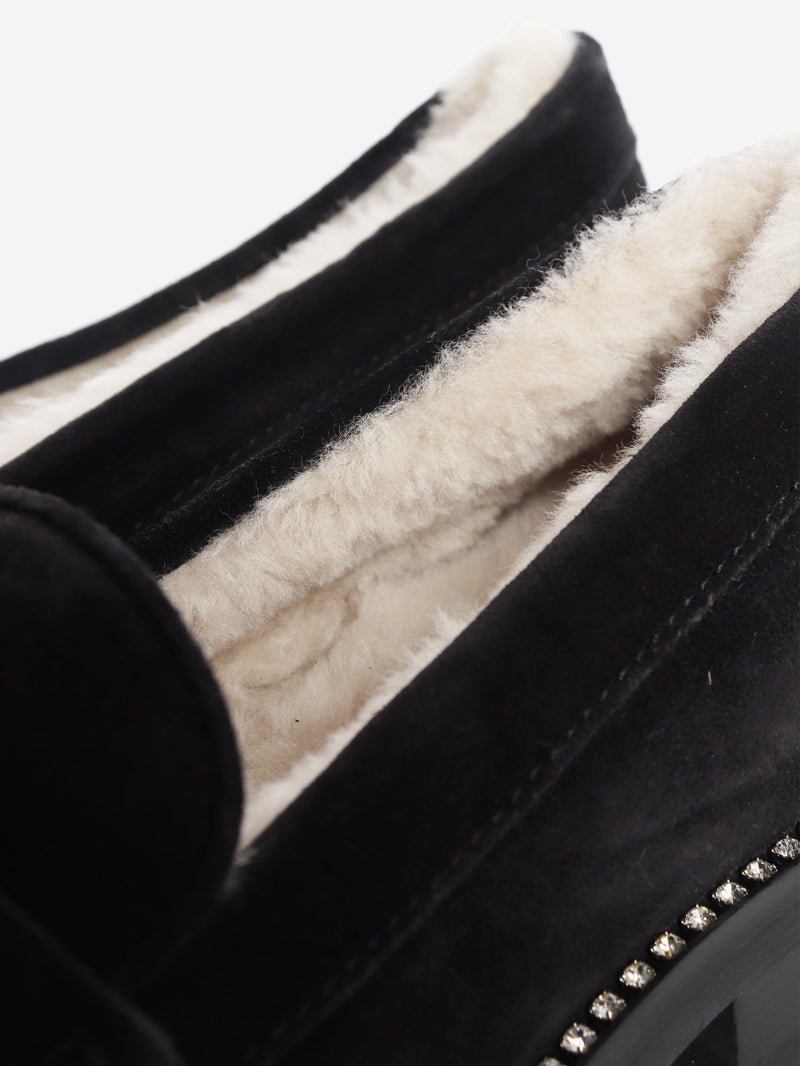 Black suede shearling loafers - size EU 37 Flat Shoes Jimmy Choo 
