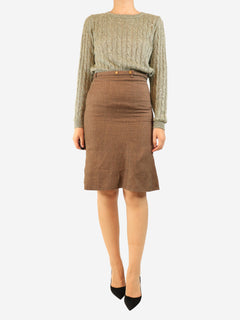 Brown belted linen midi skirt - size UK 10 Skirts Loro Piana 