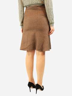 Brown belted linen midi skirt - size UK 10 Skirts Loro Piana 