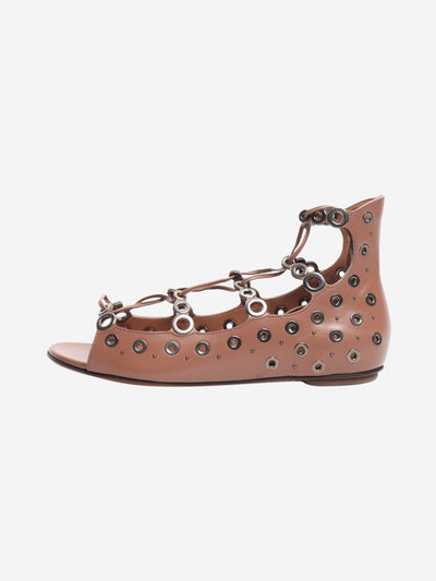 Brown leather eyelet open-toe flats - size EU 37 Flat Shoes Alaia 