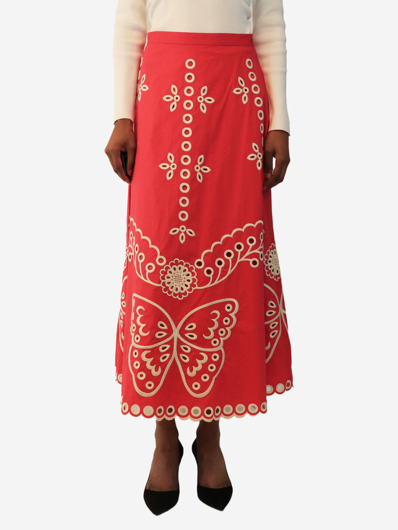Pink broderie-anglaise midi skirt - size UK 6 Skirts Red Valentino 