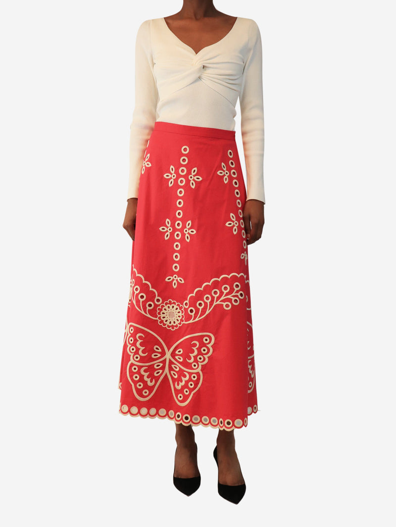 Pink broderie-anglaise midi skirt - size UK 6 Skirts Red Valentino 