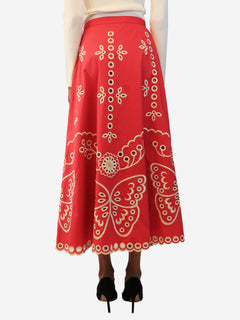 Pink broderie-anglaise midi skirt - size UK 6 Skirts Red Valentino 