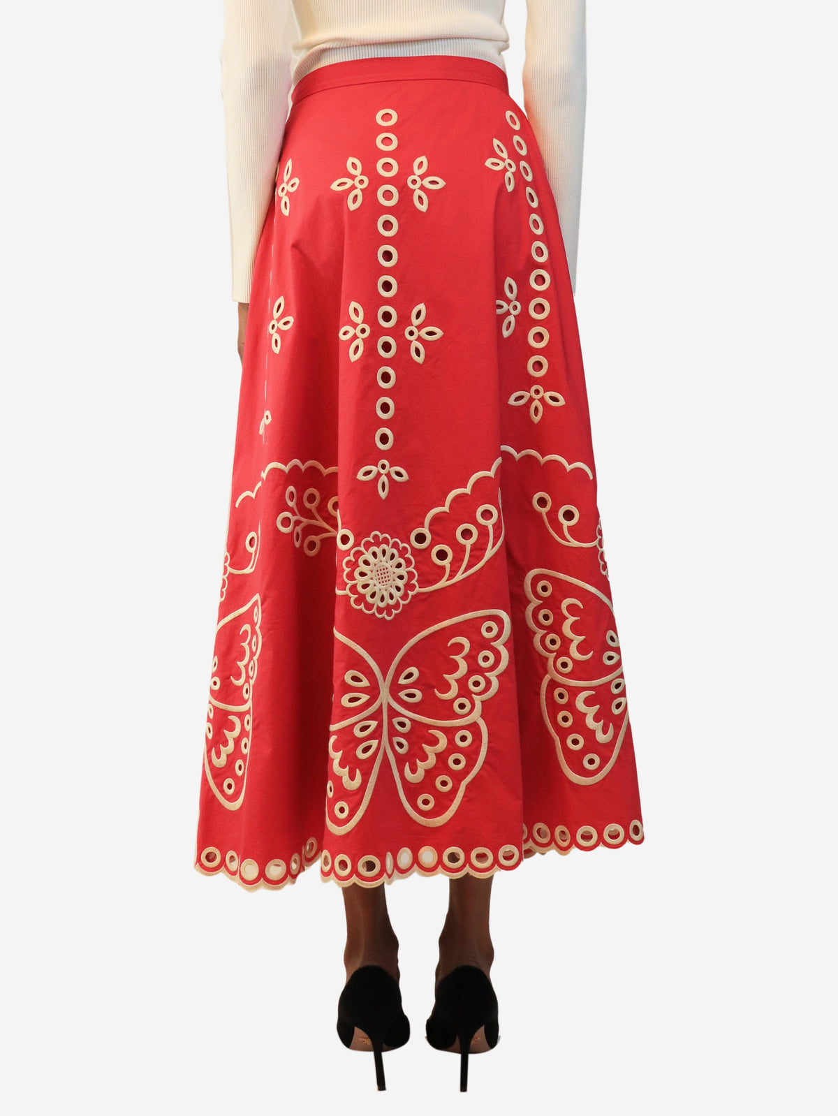 Pink broderie-anglaise midi skirt - size UK 6 Skirts Red Valentino 