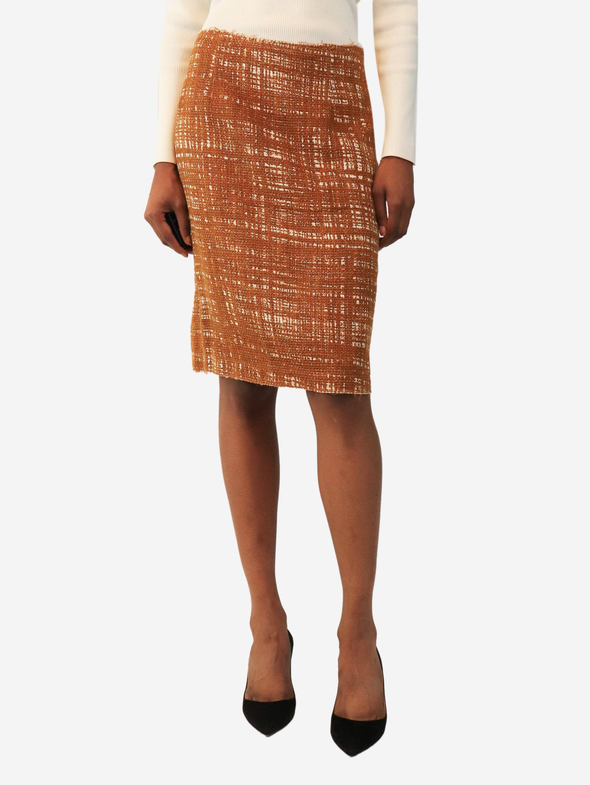 Burnt orange 2012 Reissue Trompe l'œil tweed-print skirt - size UK 8 Skirts Prada 