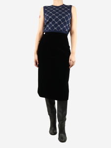 Gucci Black A-line velvet midi skirt - size UK 10