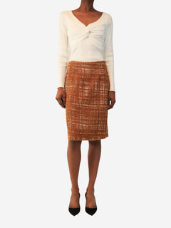 Burnt orange 2012 Reissue Trompe l'œil tweed-print skirt - size UK 8 Skirts Prada 