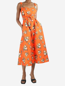 Emilia Wickstead Orange floral-printed belted midi dress - size UK 6